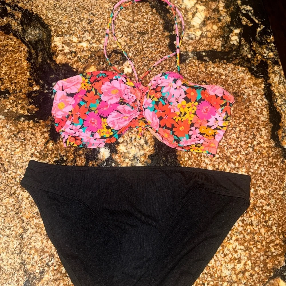 Shade & Shore Vibrant Floral and Black Bikini